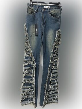 Fashion Nova Women's Blue Frayed Ladder-Side Skinny Jeans